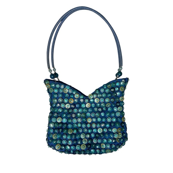 MIDO Sequin Handbag Beaded Floral Tassel Detail Mermaid Fairycore Statement Bag - Picture 6 of 11